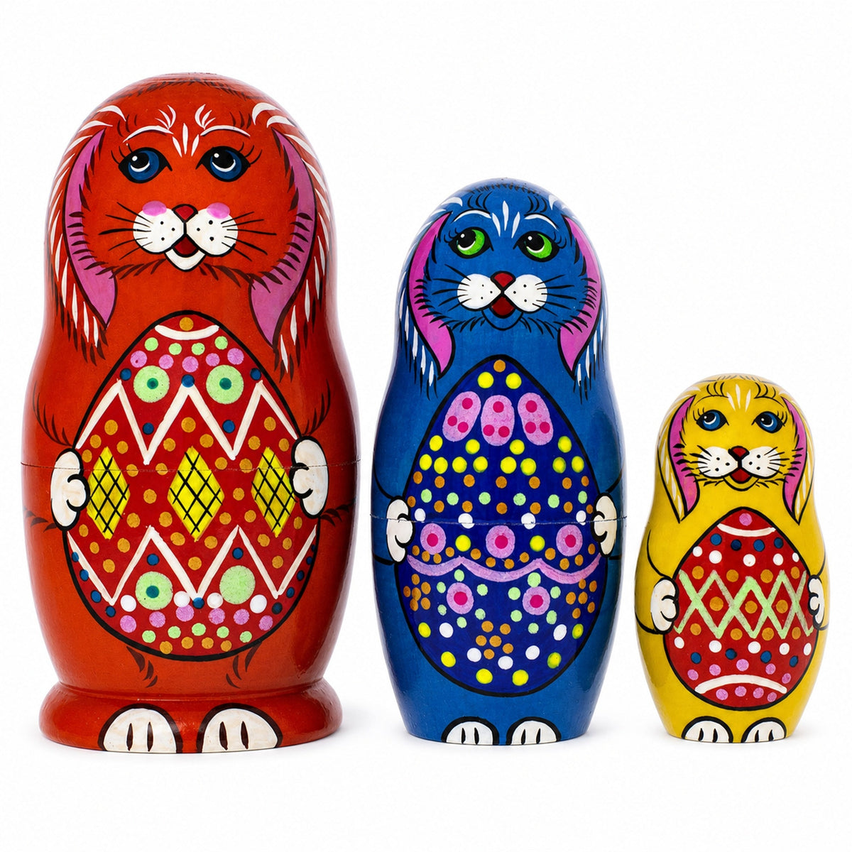 Set of 3 Bunnies with Easter Eggs Nesting Dolls