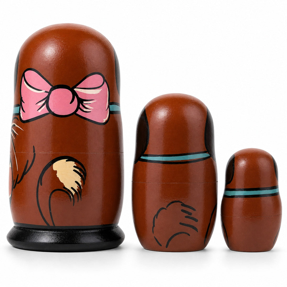 Set of 3 Brown Dog with Ball Wooden Nesting Dolls 5 Inches