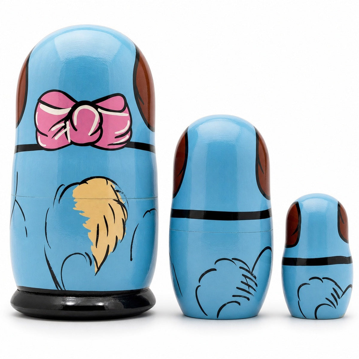Set of 3 Dogs with Rubber Ball Wooden Nesting Dolls 5 Inches