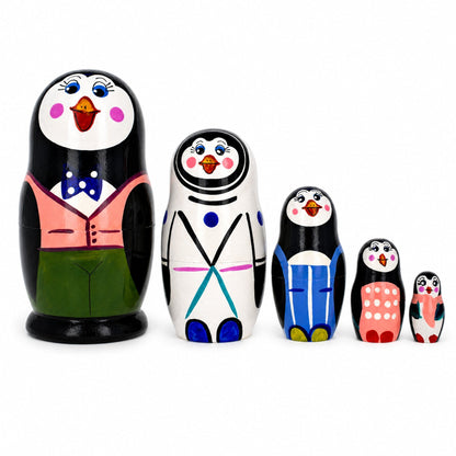 Set of 5 Happy Penguins Nesting Figurines