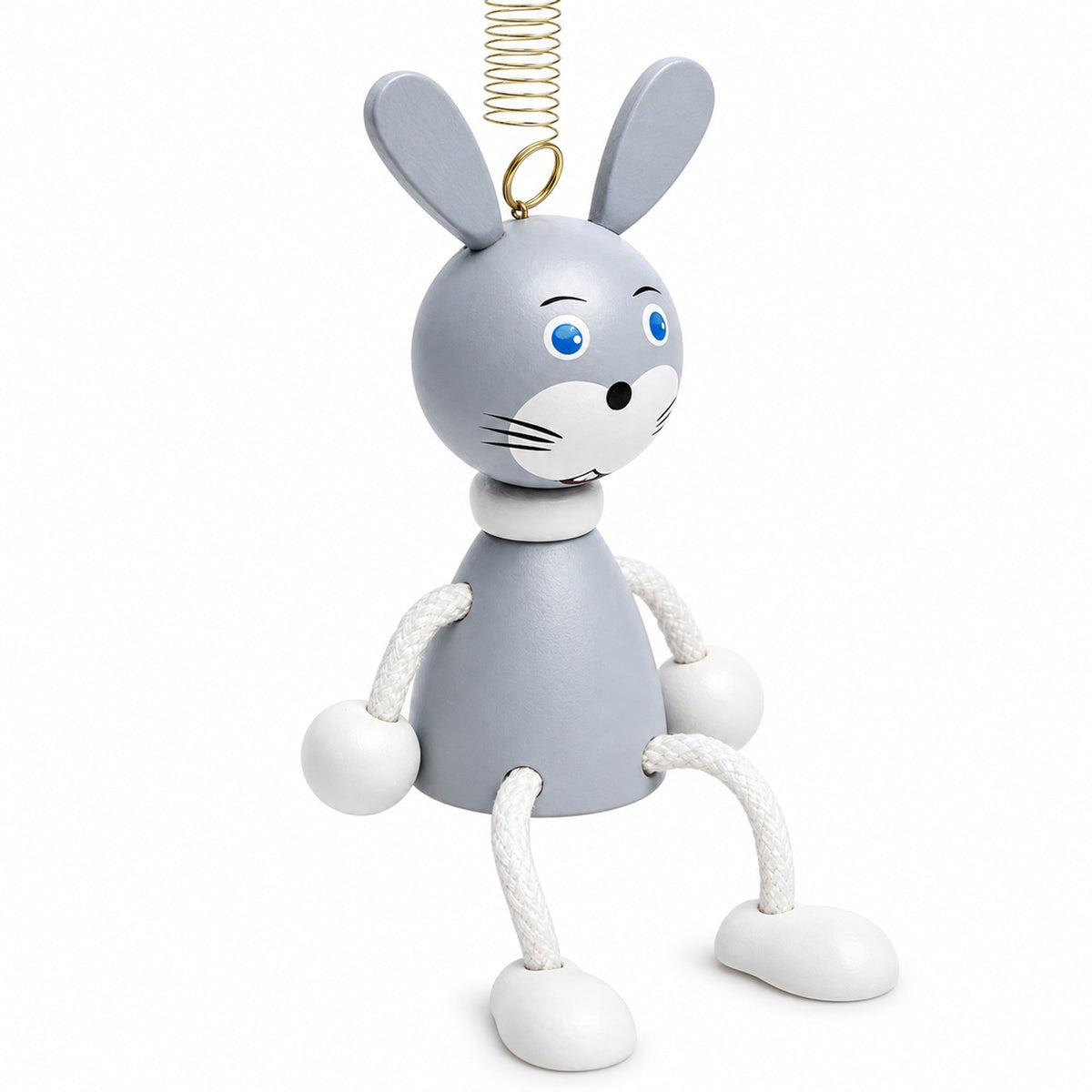 Jumping Rabbit Wooden Doll on a Spring 4 Inches