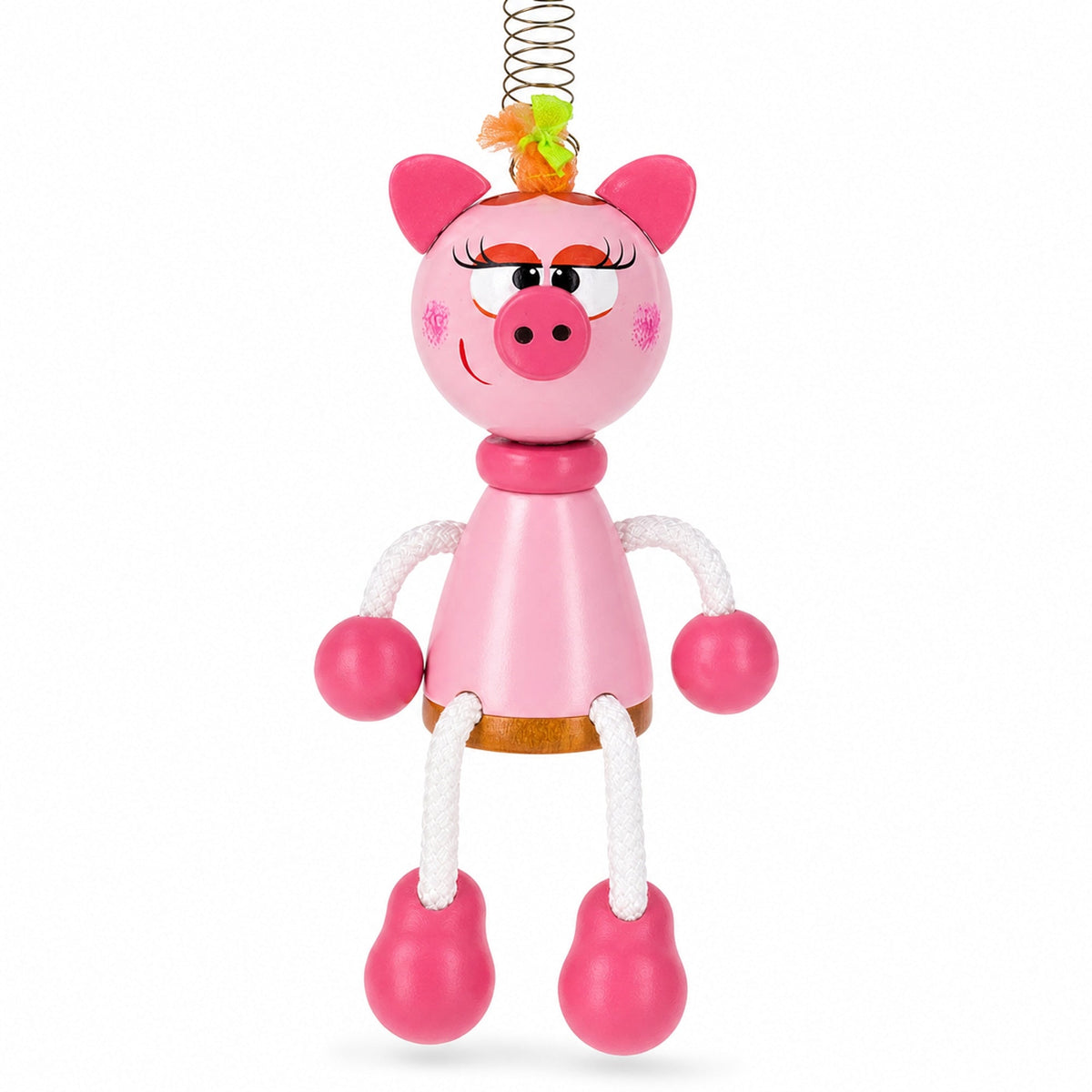 Pig Wooden Doll on a Spring 6 Inches