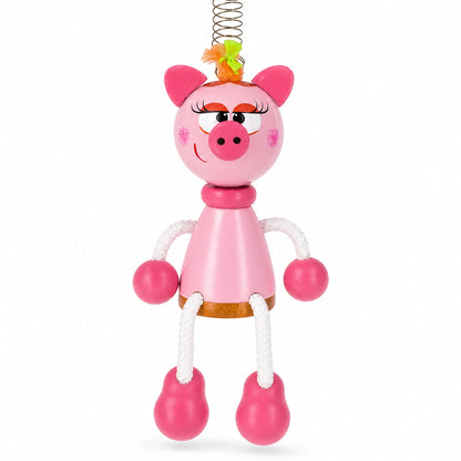 Pig Wooden Doll on a Spring 6 Inches