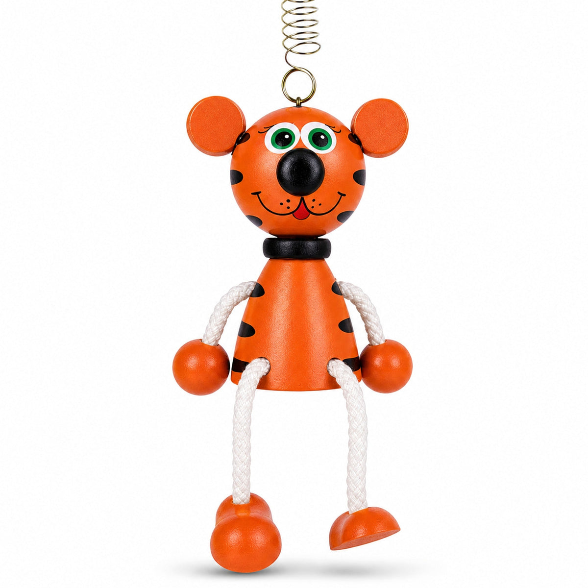 Jumping Tiger Wooden Doll on a Spring 6 Inches