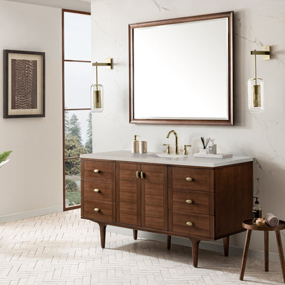 James Martin Amberly 60" Dual Mount Single Bathroom Vanity, Mid-Century Walnut