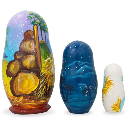 Set of 3 Nativity Scene Set Ukrainian Wooden Nesting Dolls 4.25 Inches