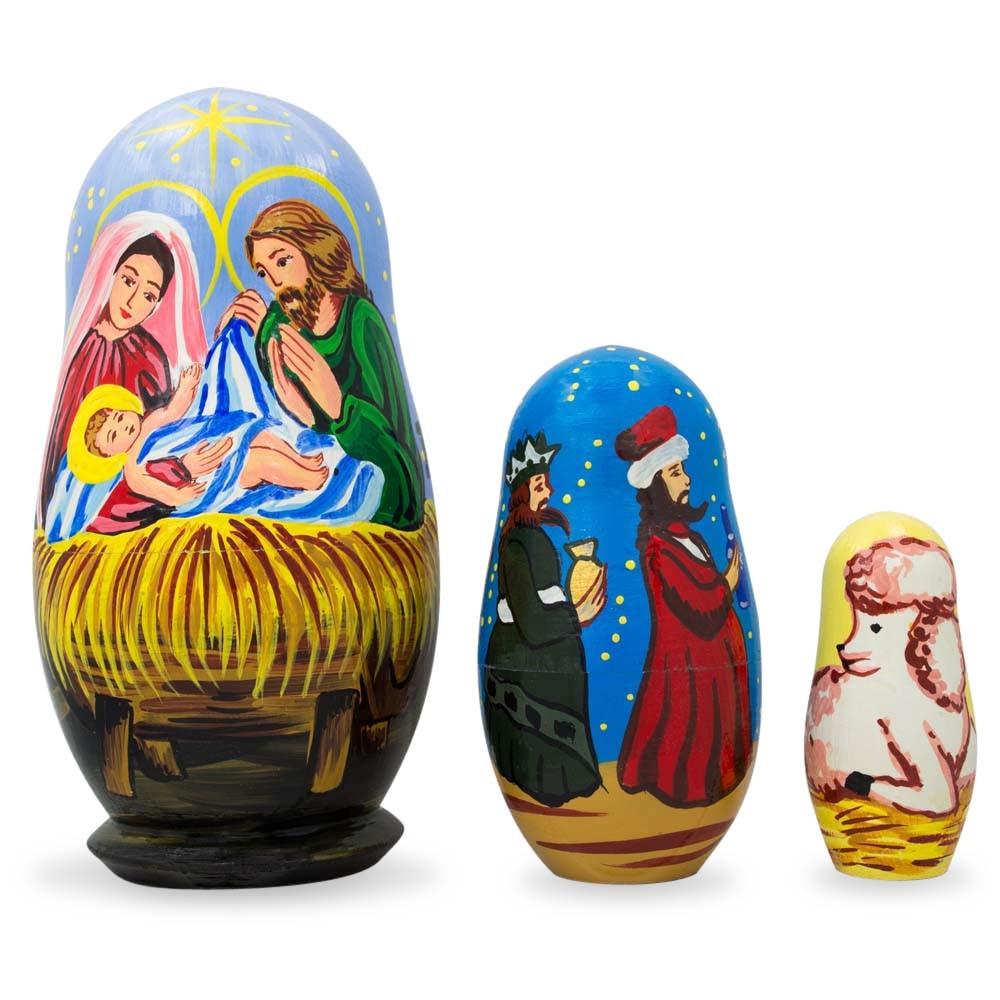 Set of 3 Nativity Scene- Jesus, Mary, Wisemen Nesting Figurines 4.25 Inches