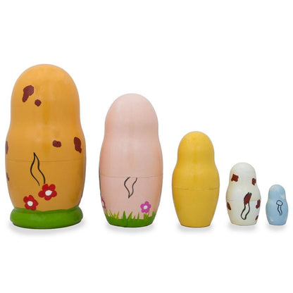 Set of 5 Dogs and Puppies Wooden Nesting Dolls 4.25 Inches