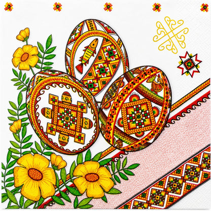 20 Pack of Ukrainian Paper Napkins 3-ply Easter Eggs Pysanky - Folded 6.5 x 6.5 Inches