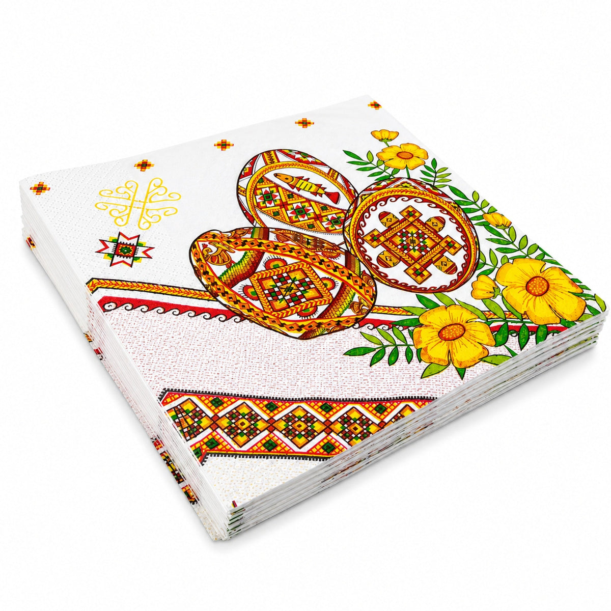 20 Pack of Ukrainian Paper Napkins 3-ply Easter Eggs Pysanky - Folded 6.5 x 6.5 Inches