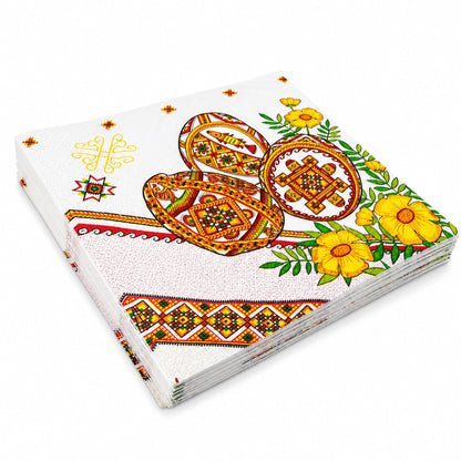20 Pack of Ukrainian Paper Napkins 3-ply Easter Eggs Pysanky - Folded 6.5 x 6.5 Inches