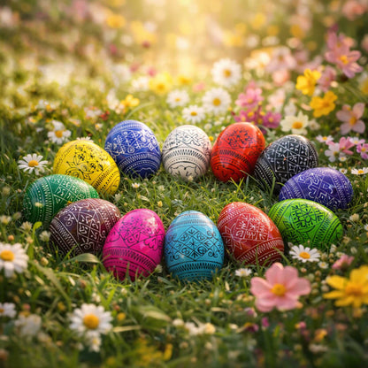Set of 12 Multicolored Hand Painted Ukrainian Wooden Easter Eggs 2.5 Inches