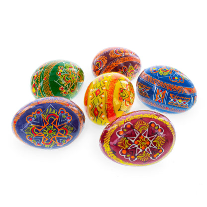 Set of 6 Folk Art Patterns Wooden Ukrainian Easter Eggs 2.5 Inches