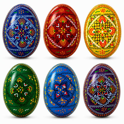 Set of 6 Traditional Ukrainian Pysanky Wooden Easter Eggs 2.5 Inches
