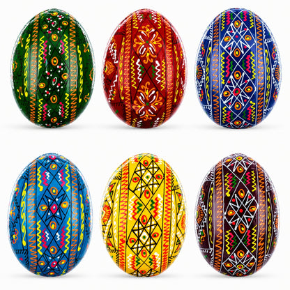 Set of 6 Traditional Ukrainian Pysanky Wooden Easter Eggs 2.5 Inches