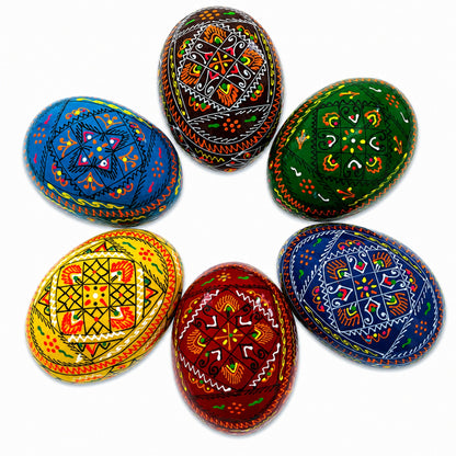Set of 6 Traditional Ukrainian Pysanky Wooden Easter Eggs 2.5 Inches