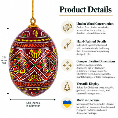 Set of 6 Ukrainian Geometric Wooden Pysanky Easter Eggs Ornaments