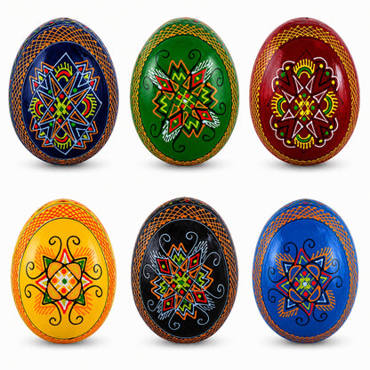 Set of 6 Multicolor Ukrainian Pysanky Wooden Easter Eggs 2.5 Inches