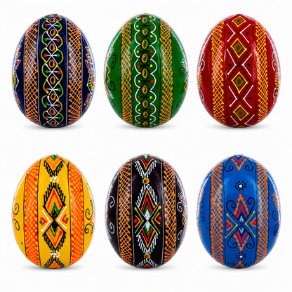 Set of 6 Multicolor Ukrainian Pysanky Wooden Easter Eggs 2.5 Inches