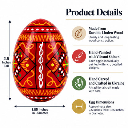 Set of 6 Ukrainian Geometric Wooden Easter Eggs 2.5 Inches