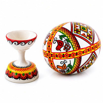 Bird Ukrainian Wooden Easter Egg Pysanka on a Stand 3.75 Inches
