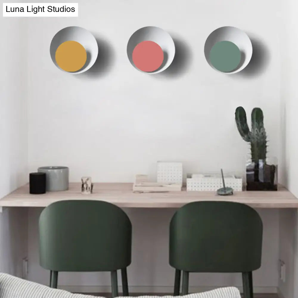 DecorBites™ Macaron LED Circle Sconce Light in Black/Grey/Pink - Wall Mount Fixture (10"/13" Dia)