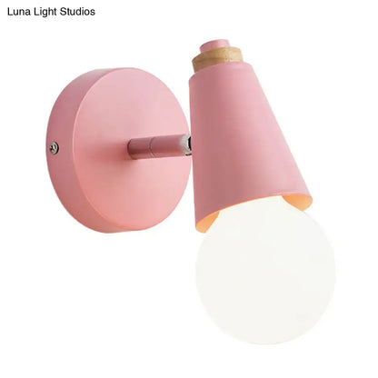 Macaron loft sweet cone pink wall sconce corridor light with wood base