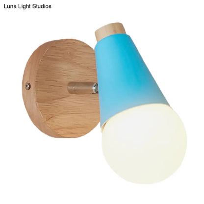 DecorBites™ Macaron Loft Sweet Cone Wall Light - Metal/Wood Backplate - Rotatable - Single Light - Blue/Green/Pink - Corridor