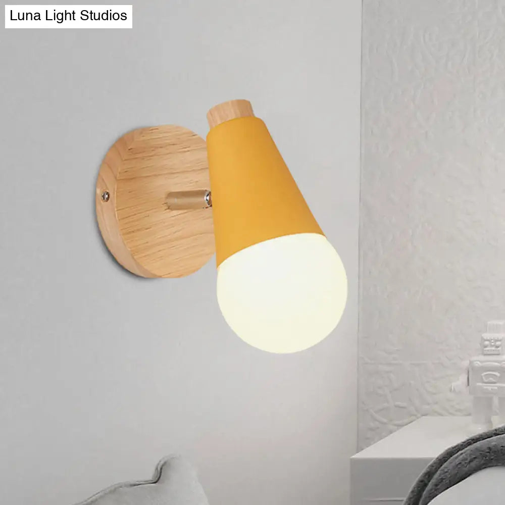 DecorBites™ Macaron Loft Sweet Cone Wall Light - Metal/Wood Backplate - Rotatable - Single Light - Blue/Green/Pink - Corridor