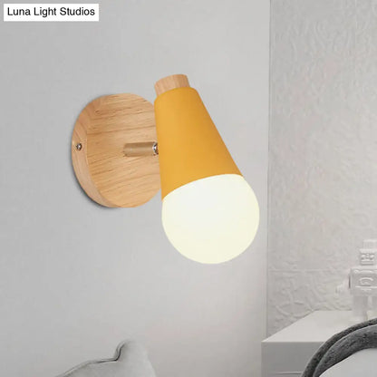 DecorBites™ Macaron Loft Sweet Cone Wall Light - Metal/Wood Backplate - Rotatable - Single Light - Blue/Green/Pink - Corridor