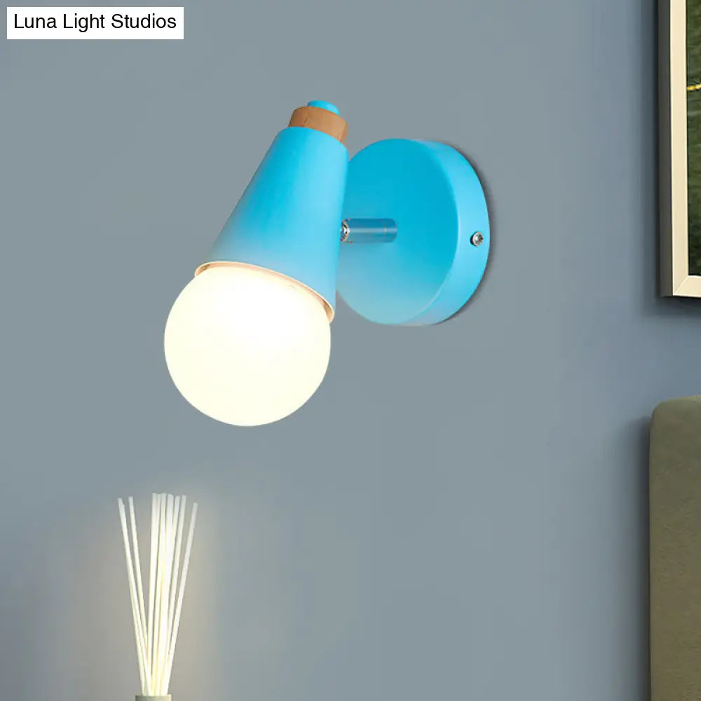 DecorBites™ Macaron Loft Sweet Cone Wall Light - Metal/Wood Backplate - Rotatable - Single Light - Blue/Green/Pink - Corridor