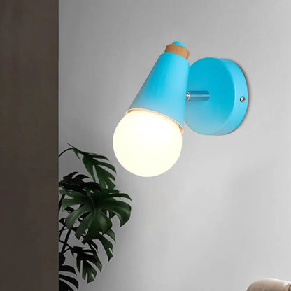 DecorBites™ Macaron Loft Sweet Cone Wall Light - Metal/Wood Backplate - Rotatable - Single Light - Blue/Green/Pink - Corridor