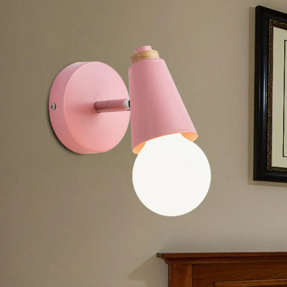 DecorBites™ Macaron Loft Sweet Cone Wall Light - Metal/Wood Backplate - Rotatable - Single Light - Blue/Green/Pink - Corridor