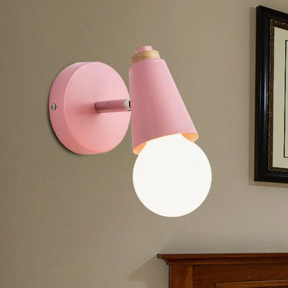 DecorBites™ Macaron Loft Sweet Cone Wall Light - Metal/Wood Backplate - Rotatable - Single Light - Blue/Green/Pink - Corridor