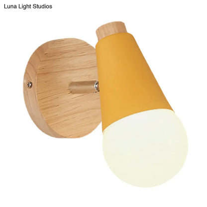 DecorBites™ Macaron Loft Sweet Cone Wall Light - Metal/Wood Backplate - Rotatable - Single Light - Blue/Green/Pink - Corridor