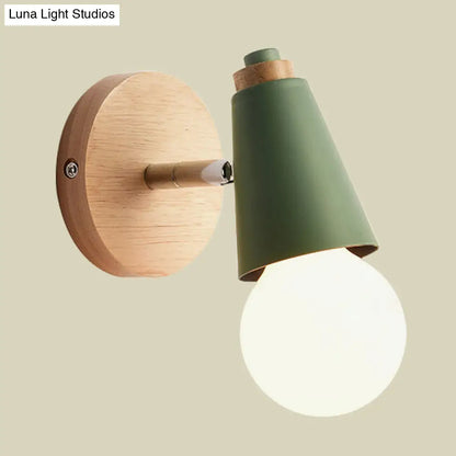 DecorBites™ Macaron Loft Sweet Cone Wall Light - Metal/Wood Backplate - Rotatable - Single Light - Blue/Green/Pink - Corridor