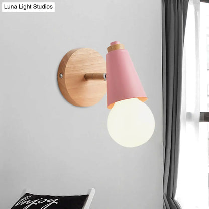 DecorBites™ Macaron Loft Sweet Cone Wall Light - Metal/Wood Backplate - Rotatable - Single Light - Blue/Green/Pink - Corridor