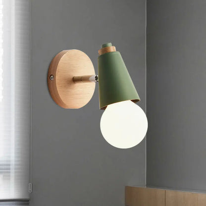 DecorBites™ Macaron Loft Sweet Cone Wall Light - Metal/Wood Backplate - Rotatable - Single Light - Blue/Green/Pink - Corridor