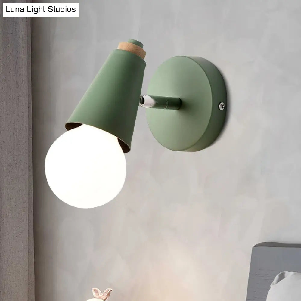 DecorBites™ Macaron Loft Sweet Cone Wall Light - Metal/Wood Backplate - Rotatable - Single Light - Blue/Green/Pink - Corridor