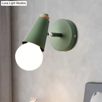 DecorBites™ Macaron Loft Sweet Cone Wall Light - Metal/Wood Backplate - Rotatable - Single Light - Blue/Green/Pink - Corridor