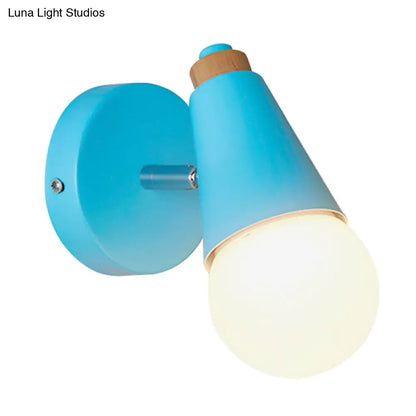 DecorBites™ Macaron Loft Sweet Cone Wall Light - Metal/Wood Backplate - Rotatable - Single Light - Blue/Green/Pink - Corridor
