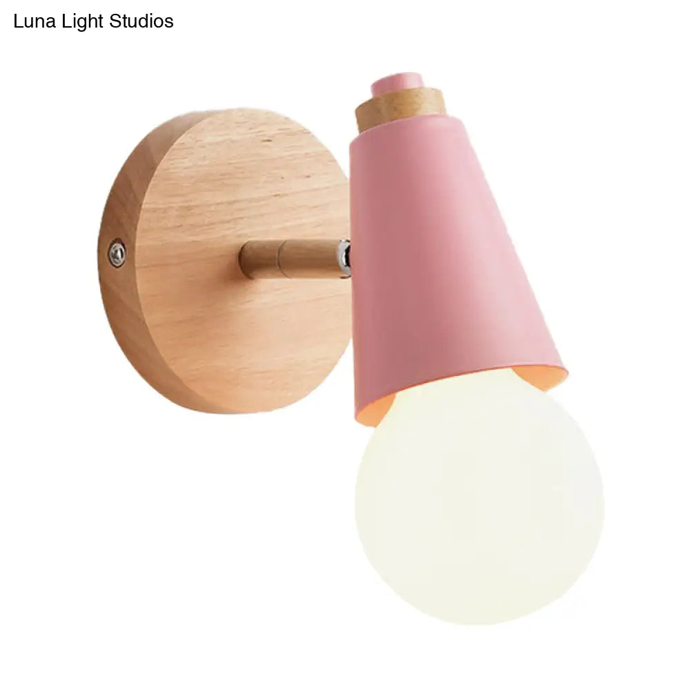 DecorBites™ Macaron Loft Sweet Cone Wall Light - Metal/Wood Backplate - Rotatable - Single Light - Blue/Green/Pink - Corridor