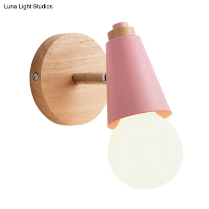 DecorBites™ Macaron Loft Sweet Cone Wall Light - Metal/Wood Backplate - Rotatable - Single Light - Blue/Green/Pink - Corridor