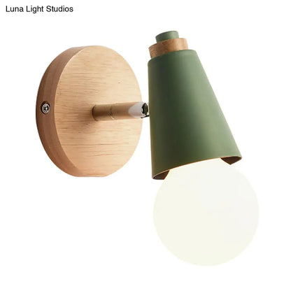 DecorBites™ Macaron Loft Sweet Cone Wall Light - Metal/Wood Backplate - Rotatable - Single Light - Blue/Green/Pink - Corridor