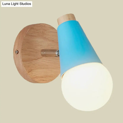 DecorBites™ Macaron Loft Sweet Cone Wall Light - Metal/Wood Backplate - Rotatable - Single Light - Blue/Green/Pink - Corridor