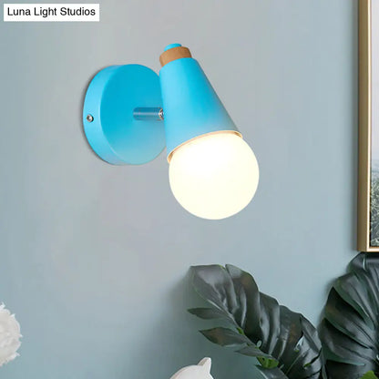 DecorBites™ Macaron Loft Sweet Cone Wall Light - Metal/Wood Backplate - Rotatable - Single Light - Blue/Green/Pink - Corridor
