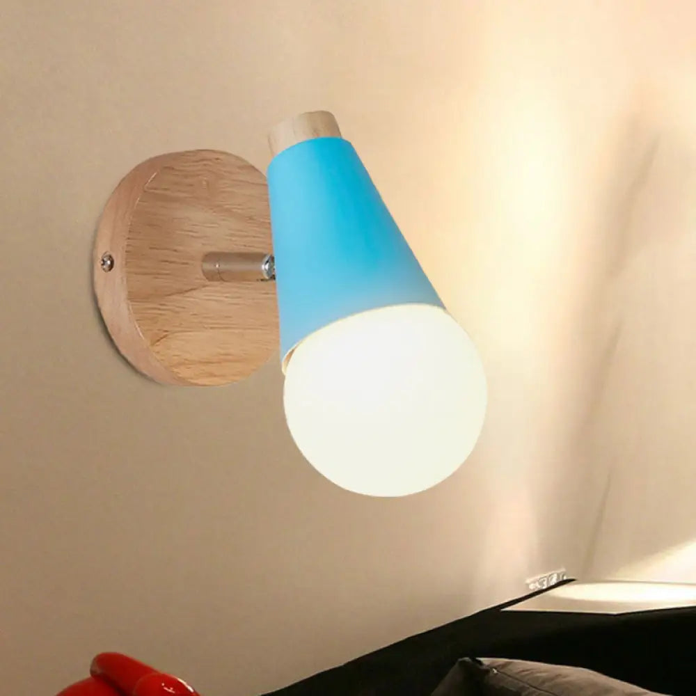 DecorBites™ Macaron Loft Sweet Cone Wall Light - Metal/Wood Backplate - Rotatable - Single Light - Blue/Green/Pink - Corridor