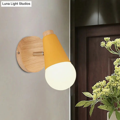 DecorBites™ Macaron Loft Sweet Cone Wall Light - Metal/Wood Backplate - Rotatable - Single Light - Blue/Green/Pink - Corridor