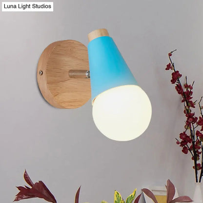 DecorBites™ Macaron Loft Sweet Cone Wall Light - Metal/Wood Backplate - Rotatable - Single Light - Blue/Green/Pink - Corridor