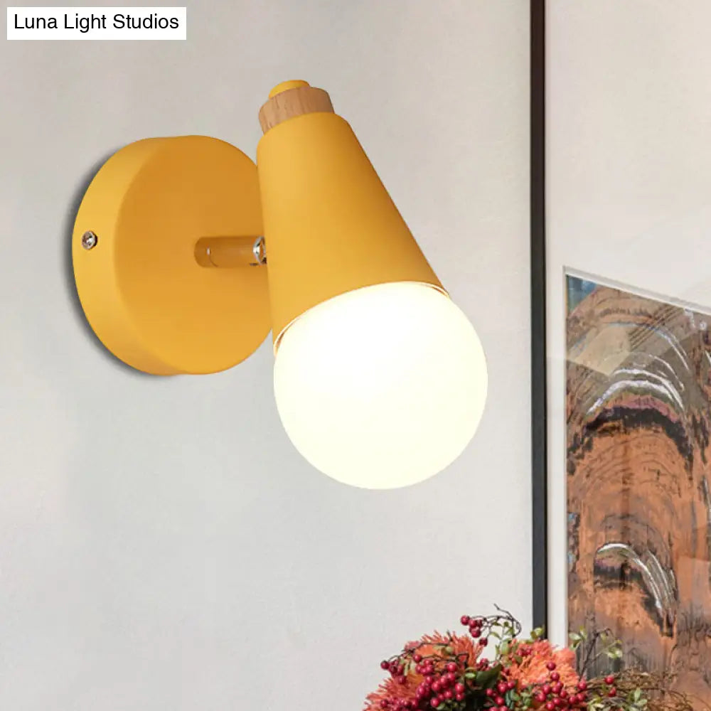 DecorBites™ Macaron Loft Sweet Cone Wall Light - Metal/Wood Backplate - Rotatable - Single Light - Blue/Green/Pink - Corridor
